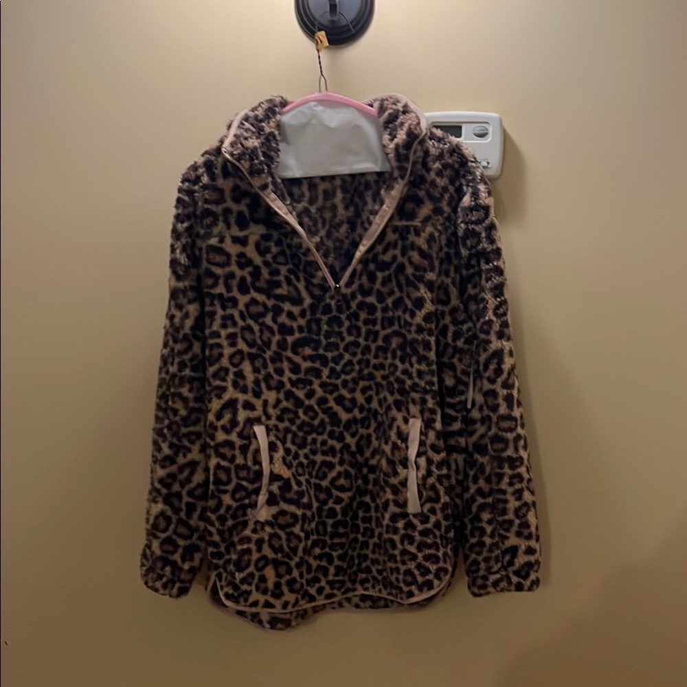 Leopard Print Fleece Pullover